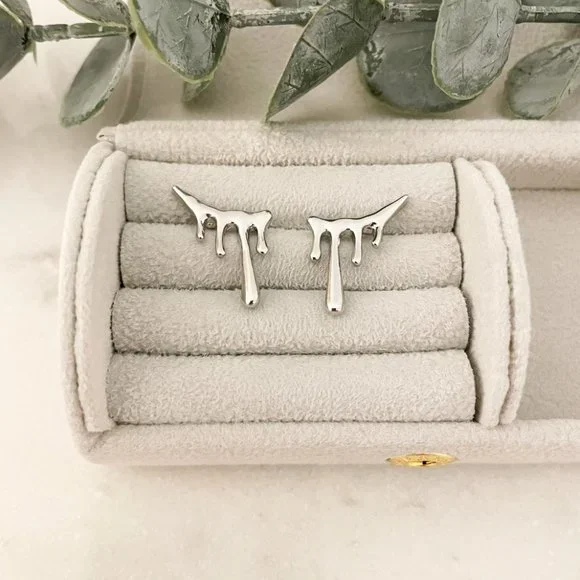 925 Sterling Silver Drip Earrings Dripping Studs Modern Geometric Earrings - Picture 4 of 4